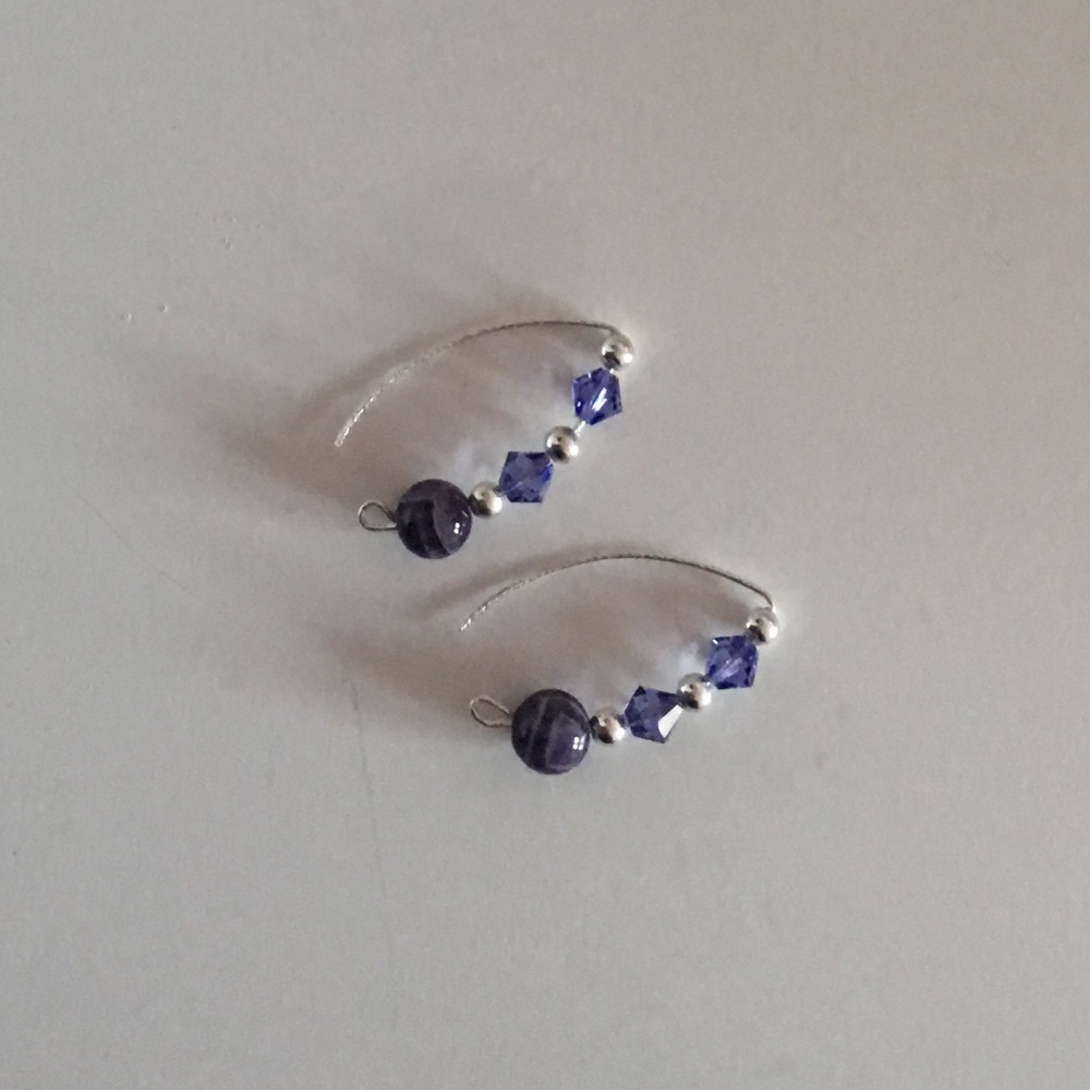 Sterling Silver Earrings Amethyst & Crystal